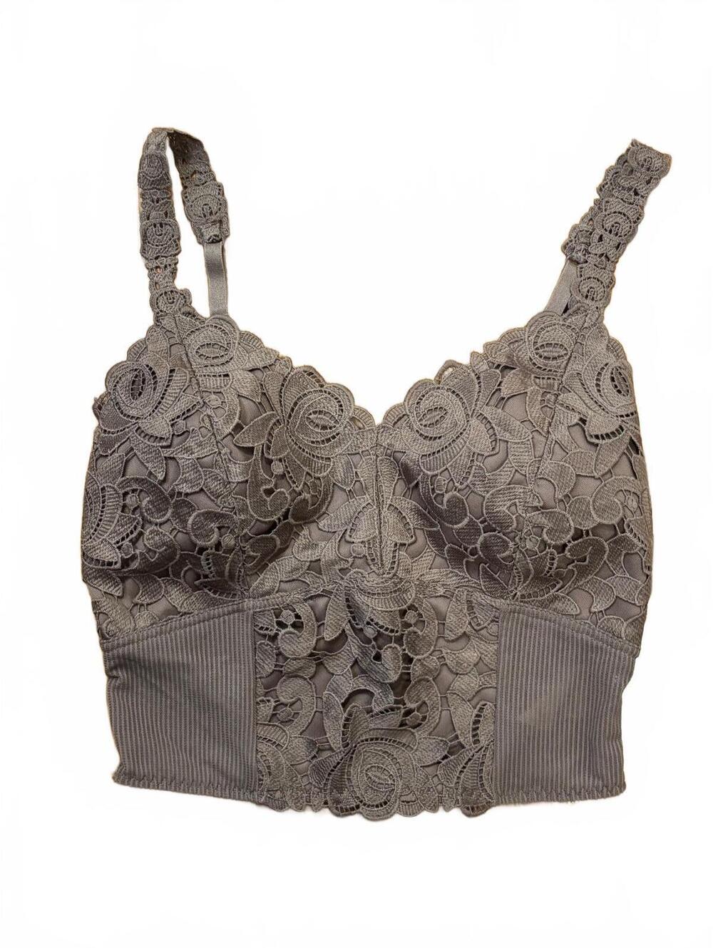 BKE Essentials Women's Medium Brown Lace Longline Bralette Top